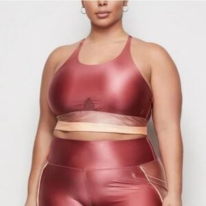 Good American Liquid Mix Red Mesh Strappy Criss Cross Racerback Sports Bra